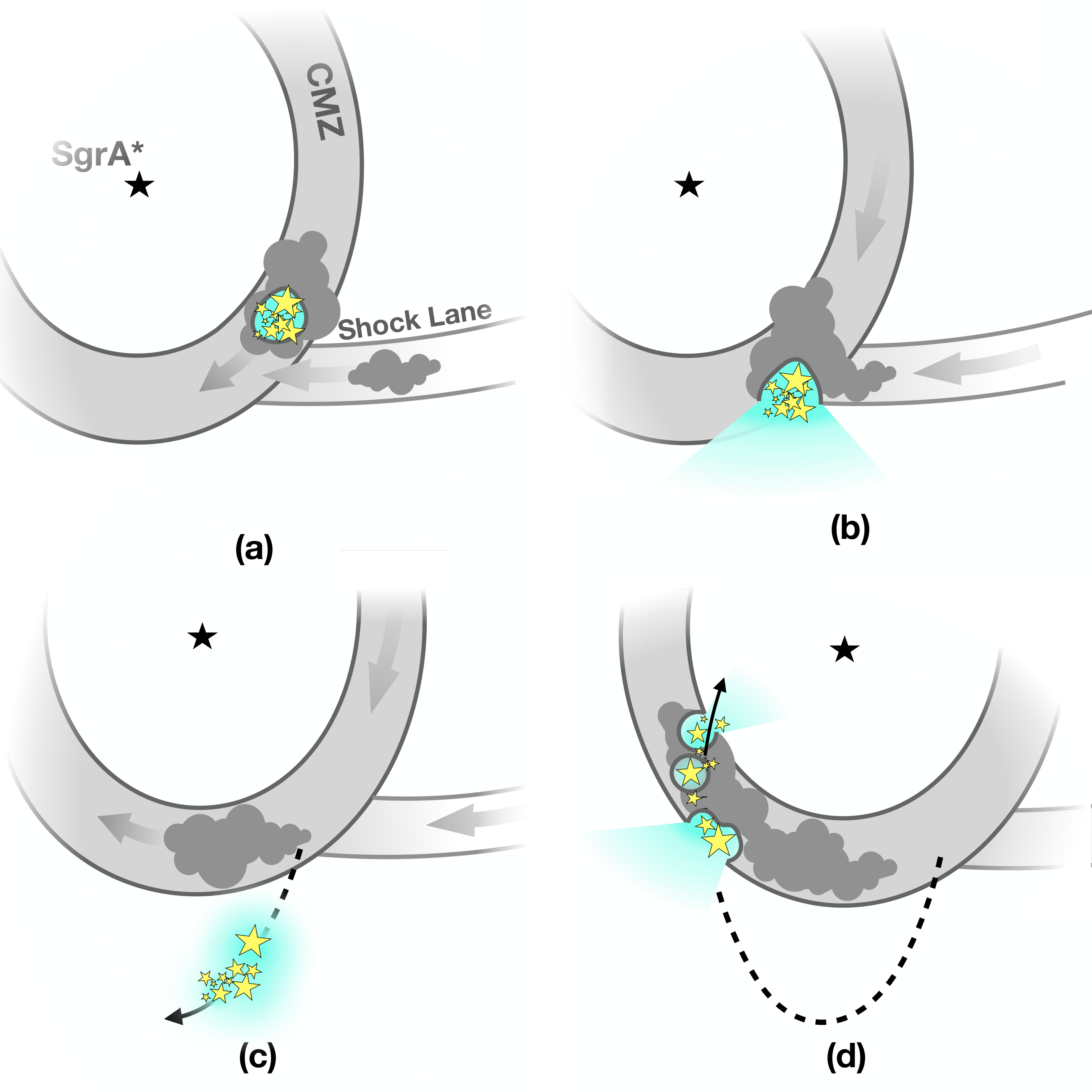 Tress+ 2026 Fig. 22: schematic of a star-forming region in the CMZ